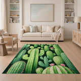 Vibrant Green Cactus Cluster Rug with Pink Blooms