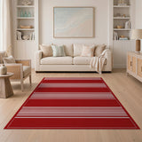 Bold Red White Horizontal Stripe Area Rug