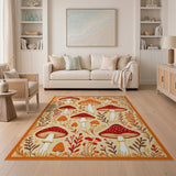 Orange Whimsical Mushroom Meadow Area Rug