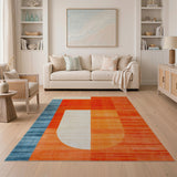 Bold Geometric Orange Teal Area Rug