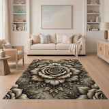 Vintage Engraved Rose Floral Area Rug