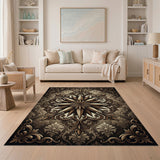 Elegant Gold Starburst Damask Area Rug
