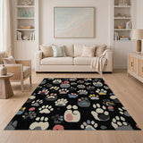 Multi-Color Paw Print Area Rug on Black