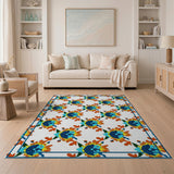 Vibrant Blue Orange Sunflower Pattern Area Rug