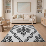 Traditional Persian Black and White Ornate Black White Persian Floral Area Rug
