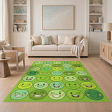 Green Smiley Faces Kids Cartoon Area Rug
