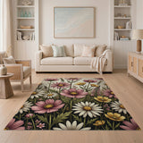 Vintage Pink Cosmos Daisy Wildflower Rug