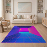 Neon Grid Tunnel Sunset Area Rug