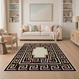 Maroon Greek Key Border Area Rug
