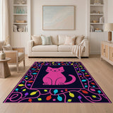 Playful Pink Cat Twinkling Lights Rug