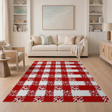 Rustic Farmhouse Bold Red White Gingham Check Area Rug