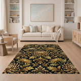 Gold Chrysanthemum Baroque Floral Area Rug