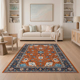 Orange Vibrant Orange Traditional Persian Floral Area Rug