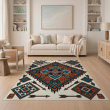 Southwestern Teal Terracotta Geometric Tribal Rug