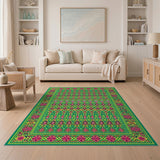 Vibrant Green Pink Geometric Area Rug