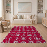 Red Snowflake Geometric Area Rug