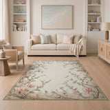 Vintage Pink Peony Floral Beige Area Rug
