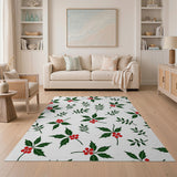 Festive Holly Berry Leaves Pattern Rug