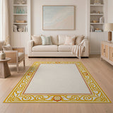 Ornate Gold Scroll Border Area Rug