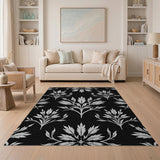 Elegant Black White Floral Damask Area Rug
