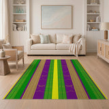 Vibrant Purple Green Gold Striped Tribal Rug