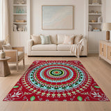 Multi-color and Patterns Vibrant Red Mandala Multi-Color Area Rug