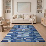 Blue Oval Geometric Abstract Area Rug
