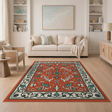 Red Ornate Red Teal Floral Persian Area Rug
