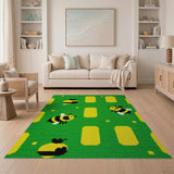 Kids Cartoon Playful Cartoon Bees Green Area Rug