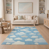Whimsical Clouds Stars Blue Kids Rug