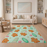 Whimsical Gingerbread Men Candy Cane Kids Rug
