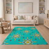 Blue and Teal Geometric Modern Teal Starburst Geometric Area Rug