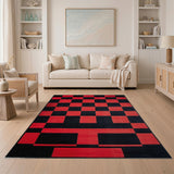 Geometric Modern Red Bold Red Black Checkered Area Rug