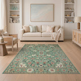 Teal Persian Floral Traditional Persian Area Rug