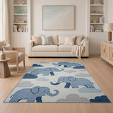 Playful Blue Elephant Cloud Kids Area Rug