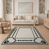 Beige and Neutral Ornate Beige Border Area Rug