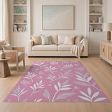Blush Pink White Leaf Silhouette Area Rug