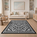 Black White Geometric Labyrinth Geometric Modern Area Rug