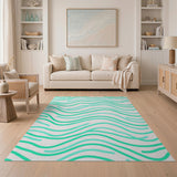 Coastal Beach Teal Wave Coastal Area Rug