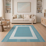 Blue Teal Checkered Border Area Rug