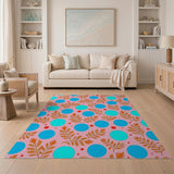 Vibrant Pink Polka Dot Fern Leaf Area Rug