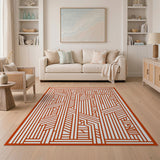 Vibrant Orange Geometric Line Art Area Rug