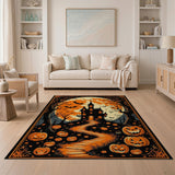 ODIKA Washable Halloween Haunted House Area Rug - Spooky Pumpkin Low Pile Non-Slip Rug