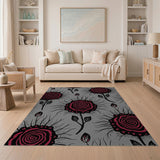 Vintage Grey Rose Burst Floral Area Rug