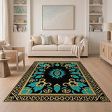 Blue and Teal Traditional Persian Teal Gold Medallion Persian Area Rug
