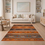 Southwestern Tribal Geometric Washable Area Rug - Terracotta Orange & Black