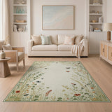 Delicate Green Meadow Floral Rug with Butterflies Bees