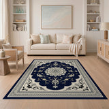 Traditional Persian Navy Persian Floral Medallion Area Rug