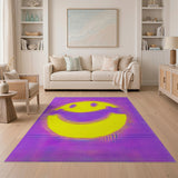 Retro Yellow Smiley Face Purple Halftone Area Rug