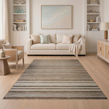 Brown Tan Distressed Striped Woven Rug
